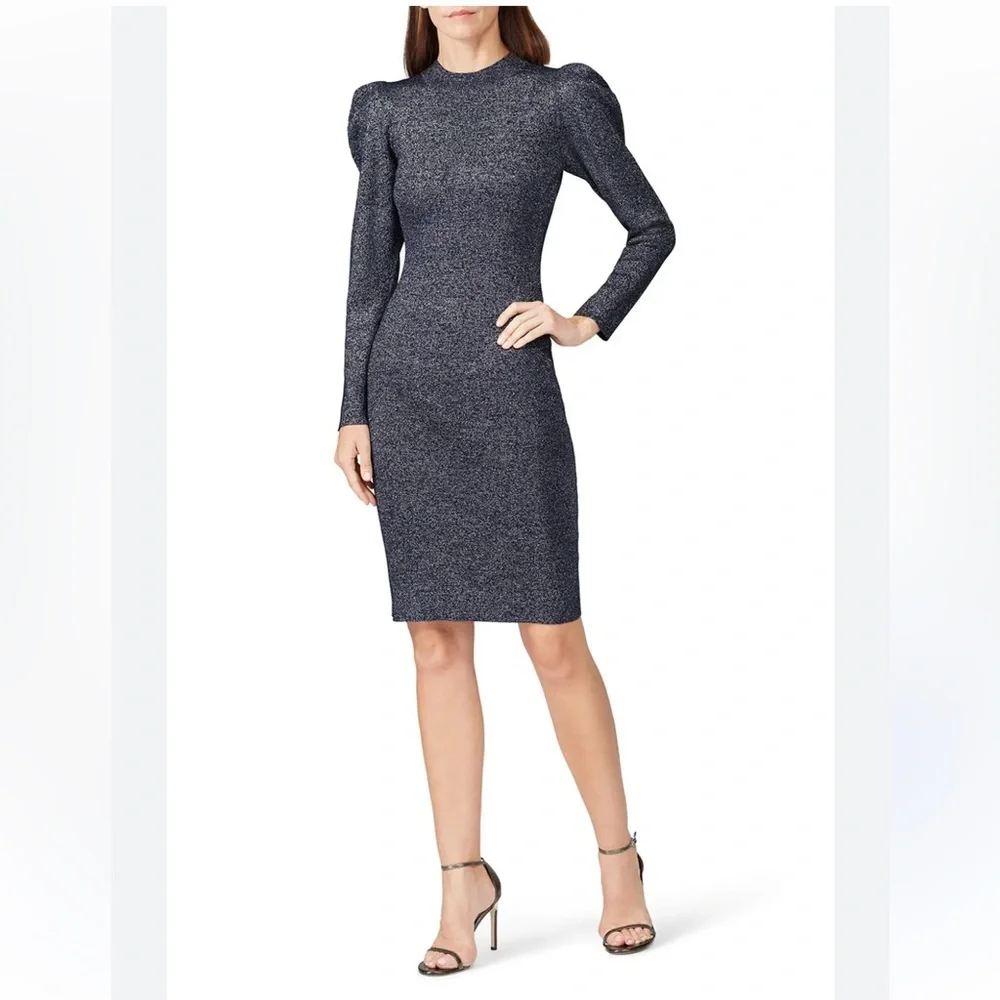 Sachin & Babi Amelie Metsllic Puff Sleeve midi dress women size Medium